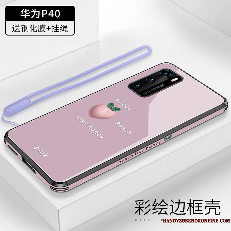 Huawei P40 Coque Simple Incassable Tendance Violet Étui Ornements Suspendus Protection