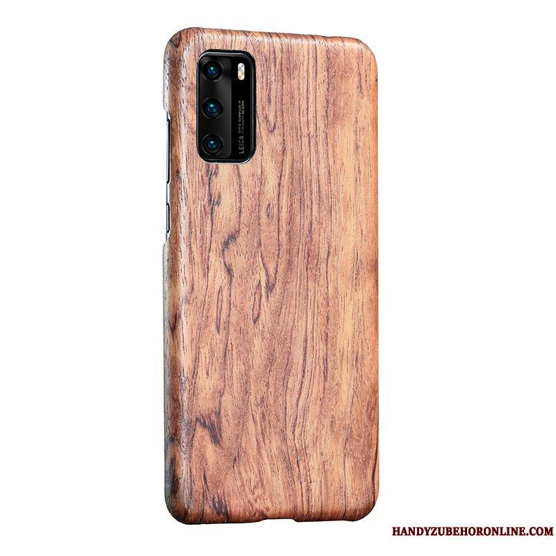 Huawei P40 En Bois Protection Marron Très Mince Étui Incassable Coque De Téléphone