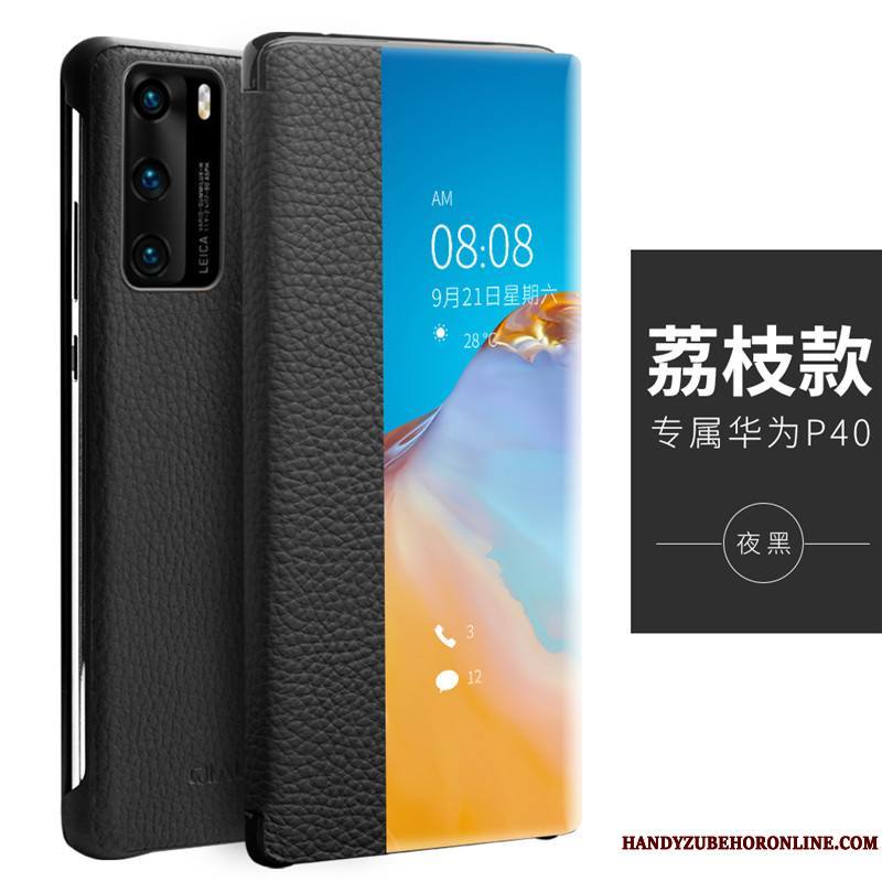 Huawei P40 Incassable Nouveau Très Mince Protection Cuir Véritable Coque De Téléphone Windows