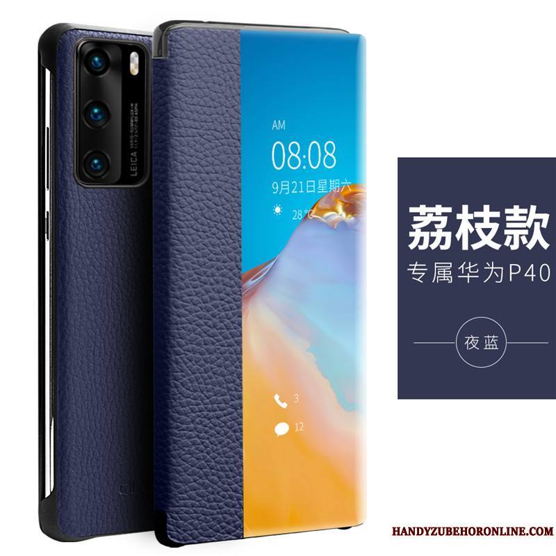 Huawei P40 Incassable Nouveau Très Mince Protection Cuir Véritable Coque De Téléphone Windows