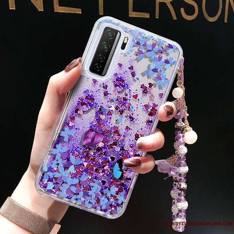 Huawei P40 Lite 5g Liquide Quicksand Violet Silicone Ornements Suspendus Coque De Téléphone