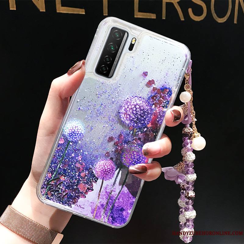 Huawei P40 Lite 5g Liquide Quicksand Violet Silicone Ornements Suspendus Coque De Téléphone
