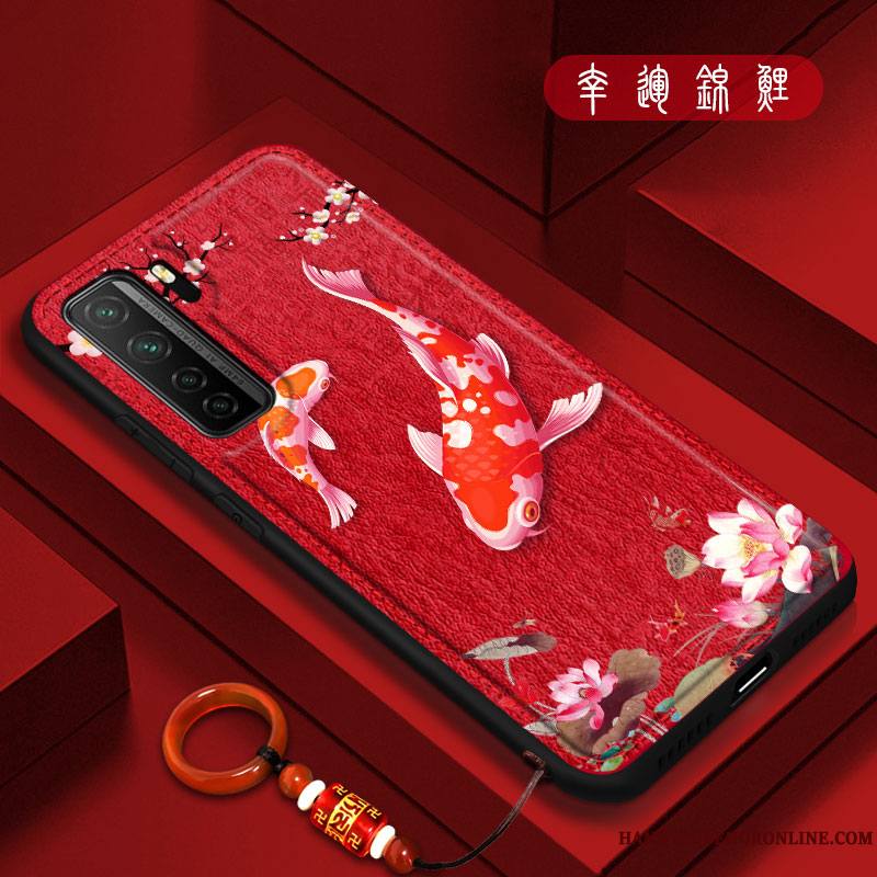 Huawei P40 Lite 5g Style Chinois Blanc Gaufrage Cuir Coque De Téléphone Protection Créatif
