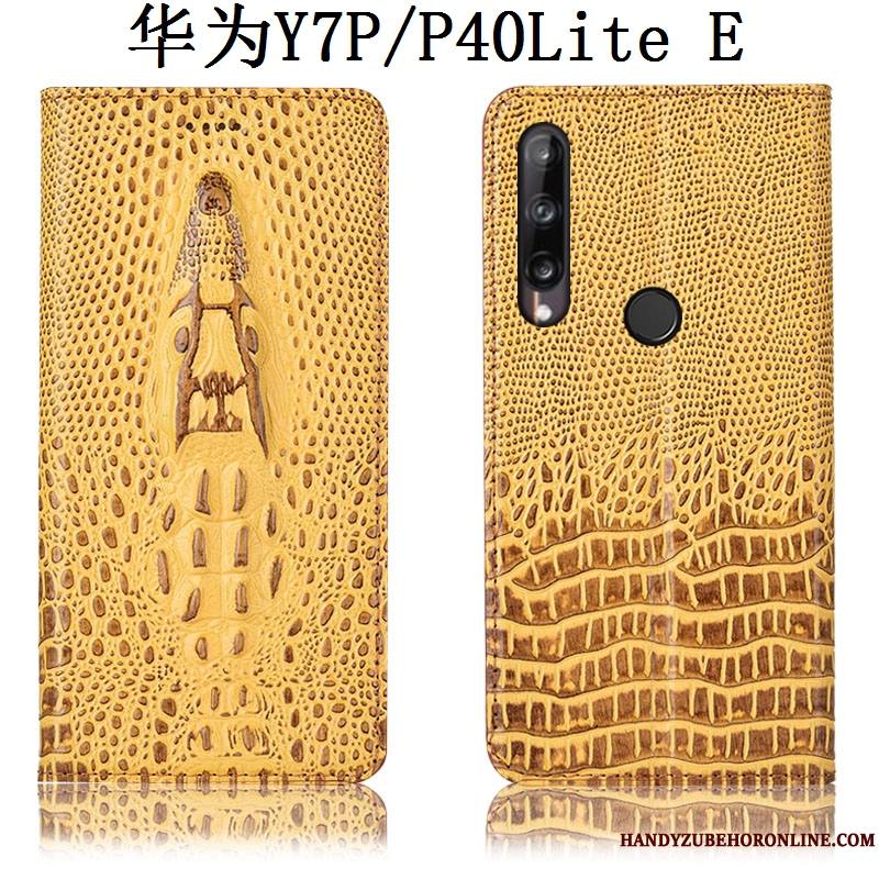 Huawei P40 Lite E Coque Tout Compris Étui Incassable Protection Cuir Véritable Bleu Crocodile