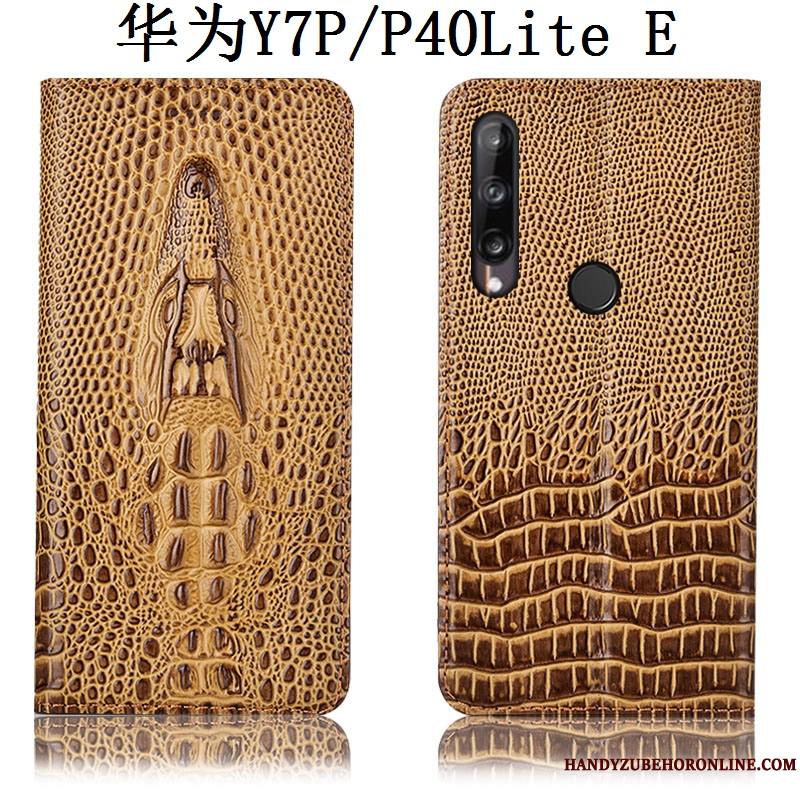 Huawei P40 Lite E Coque Tout Compris Étui Incassable Protection Cuir Véritable Bleu Crocodile