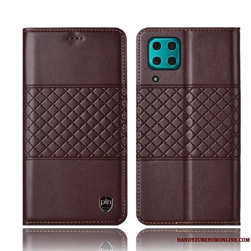 Huawei P40 Lite Housse Coque De Téléphone Protection Incassable Étui Noir Cuir Véritable