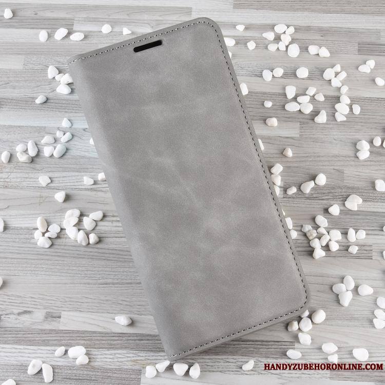 Huawei P40 Lite Portefeuille Clamshell Business Support Gris Étui En Cuir Coque De Téléphone