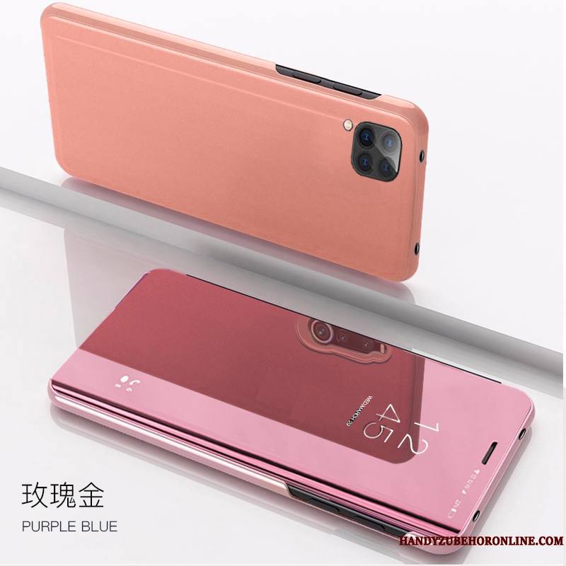 Huawei P40 Lite Étui En Cuir Miroir Transparent Incassable Tout Compris Or Rose Coque De Téléphone