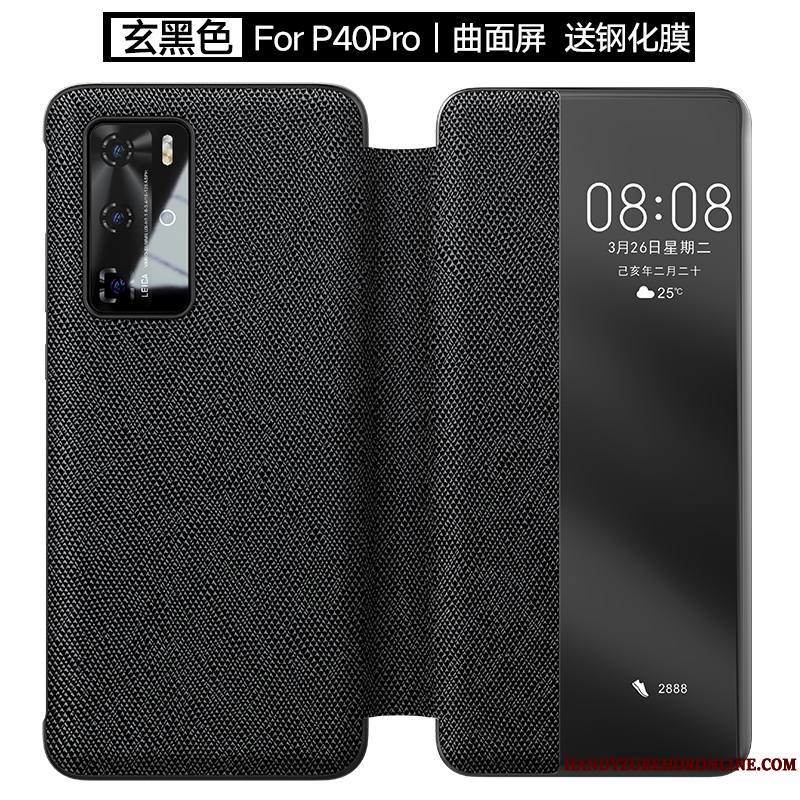 Huawei P40 Pro Coque Clamshell Business Étui Tout Compris Incassable Cuir Véritable Protection