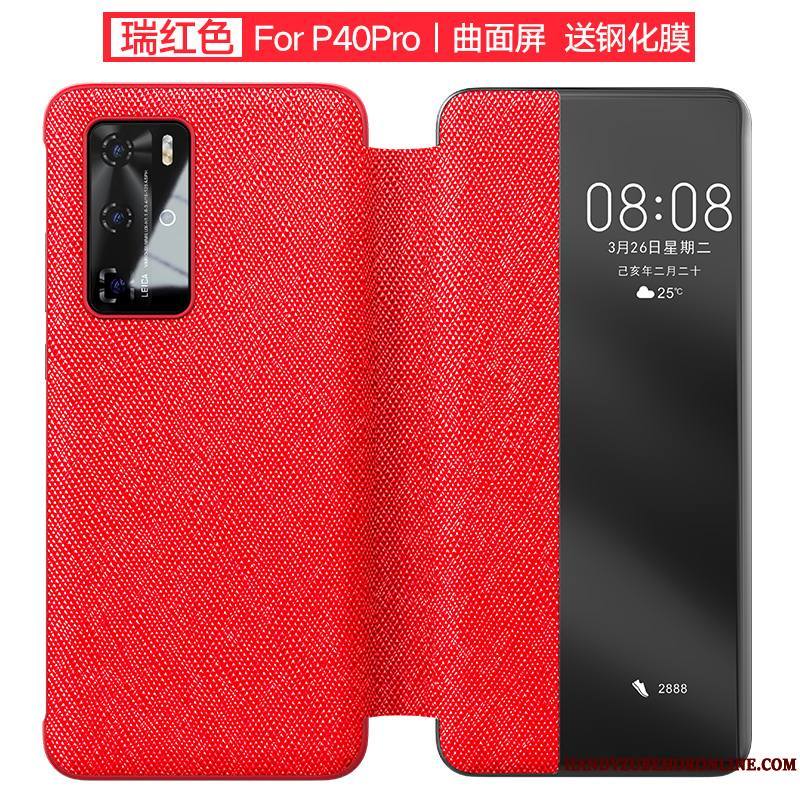 Huawei P40 Pro Coque Clamshell Business Étui Tout Compris Incassable Cuir Véritable Protection