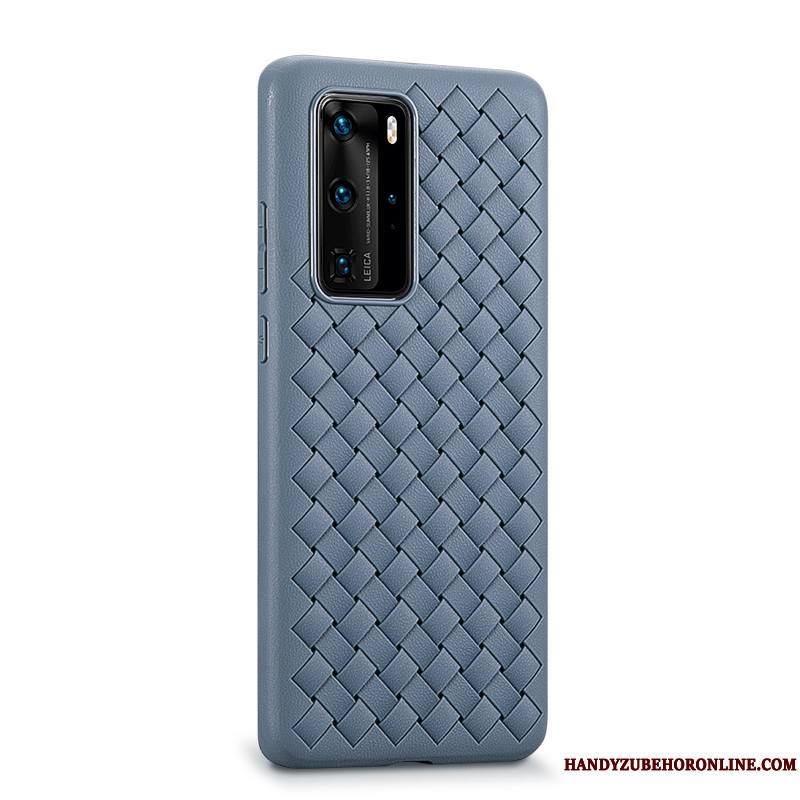 Huawei P40 Pro Coque Cuir Véritable Qualité Tissage Personnalité Téléphone Portable Violet Fluide Doux