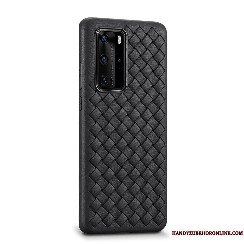 Huawei P40 Pro Coque Cuir Véritable Qualité Tissage Personnalité Téléphone Portable Violet Fluide Doux