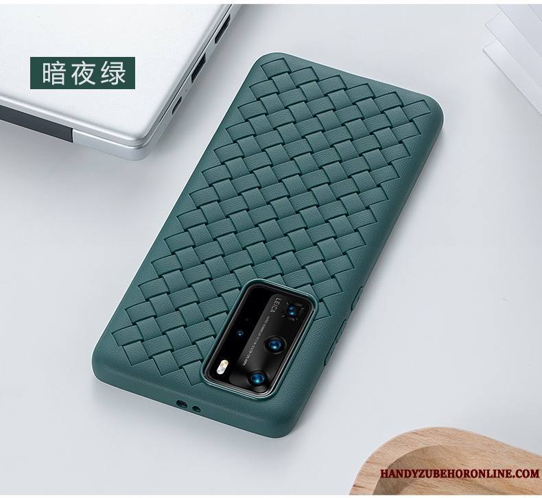 Huawei P40 Pro Coque Cuir Véritable Qualité Tissage Personnalité Téléphone Portable Violet Fluide Doux