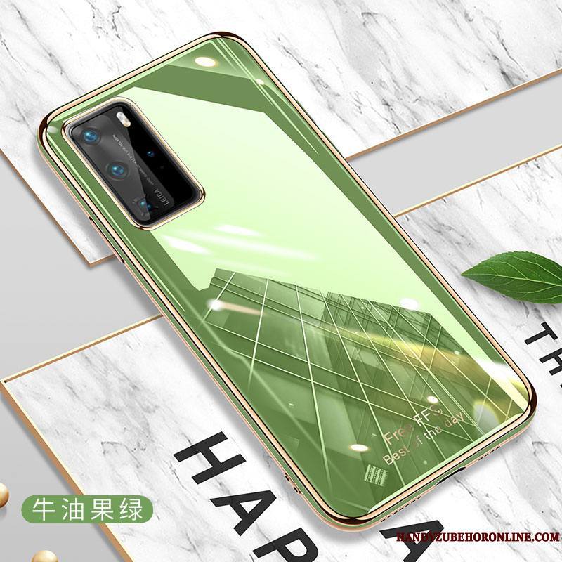 Huawei P40 Pro Coque Fluide Doux Simple Protection Net Rouge Silicone Étui Très Mince