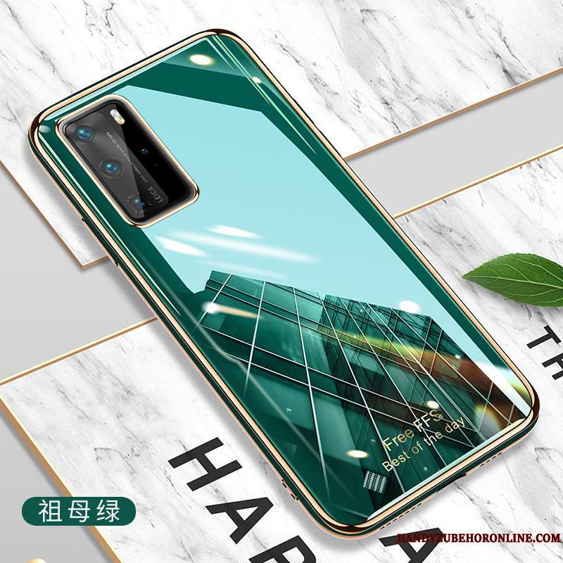 Huawei P40 Pro Coque Fluide Doux Simple Protection Net Rouge Silicone Étui Très Mince