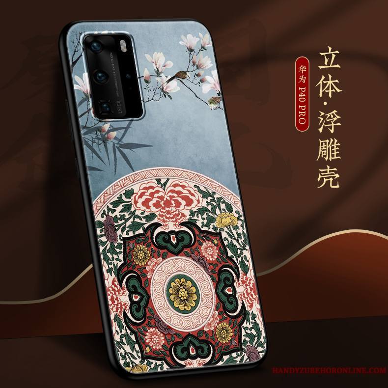 Huawei P40 Pro Coque Très Mince Clair Net Rouge Vent Délavé En Daim Étui Personnalité