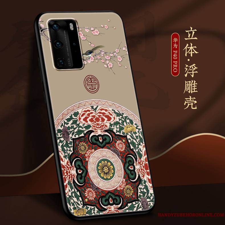 Huawei P40 Pro Coque Très Mince Clair Net Rouge Vent Délavé En Daim Étui Personnalité