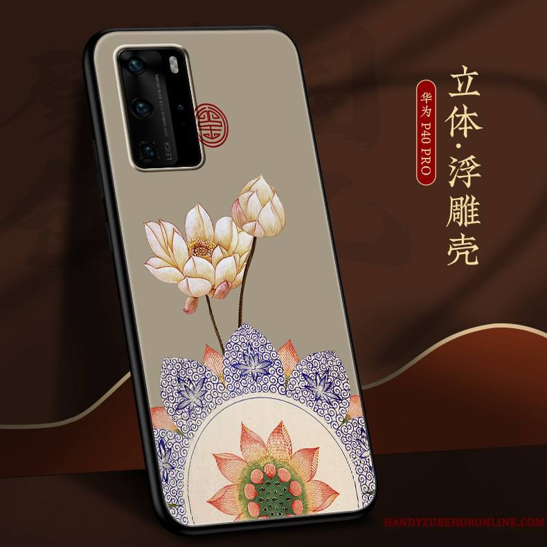 Huawei P40 Pro Coque Très Mince Clair Net Rouge Vent Délavé En Daim Étui Personnalité