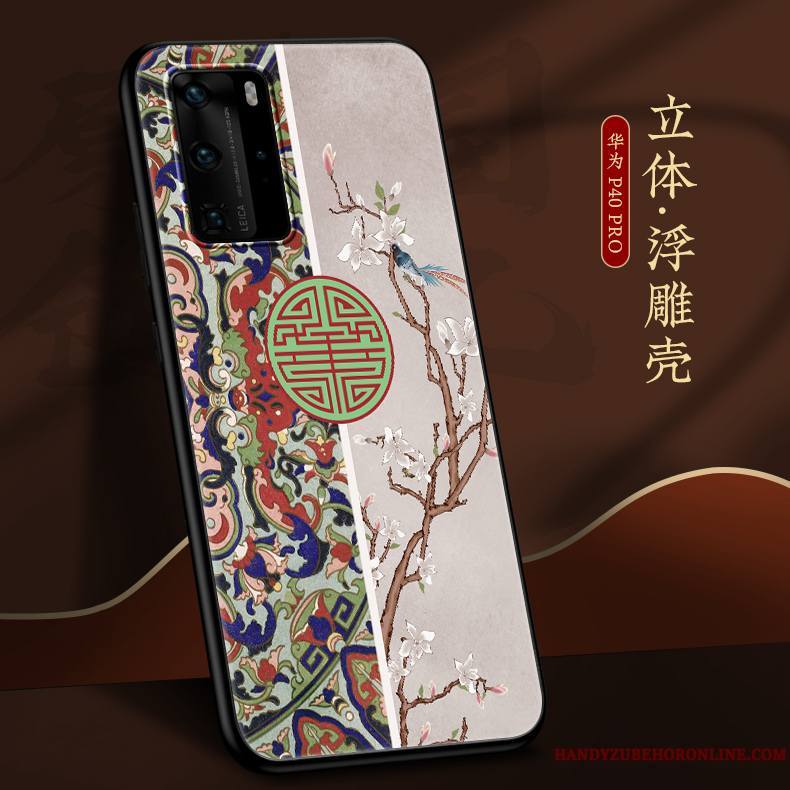 Huawei P40 Pro Coque Très Mince Clair Net Rouge Vent Délavé En Daim Étui Personnalité