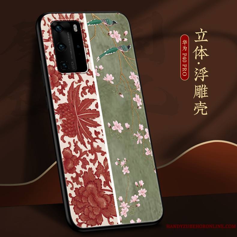 Huawei P40 Pro Coque Très Mince Clair Net Rouge Vent Délavé En Daim Étui Personnalité