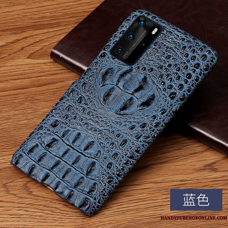 Huawei P40 Pro Kaki Personnalité Coque De Téléphone Cuir Véritable Étui Business Luxe