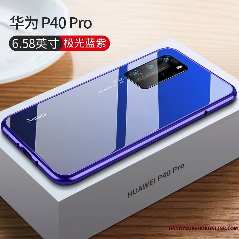 Huawei P40 Pro Personnalité Bleu Verre Coque Créatif Border Difficile