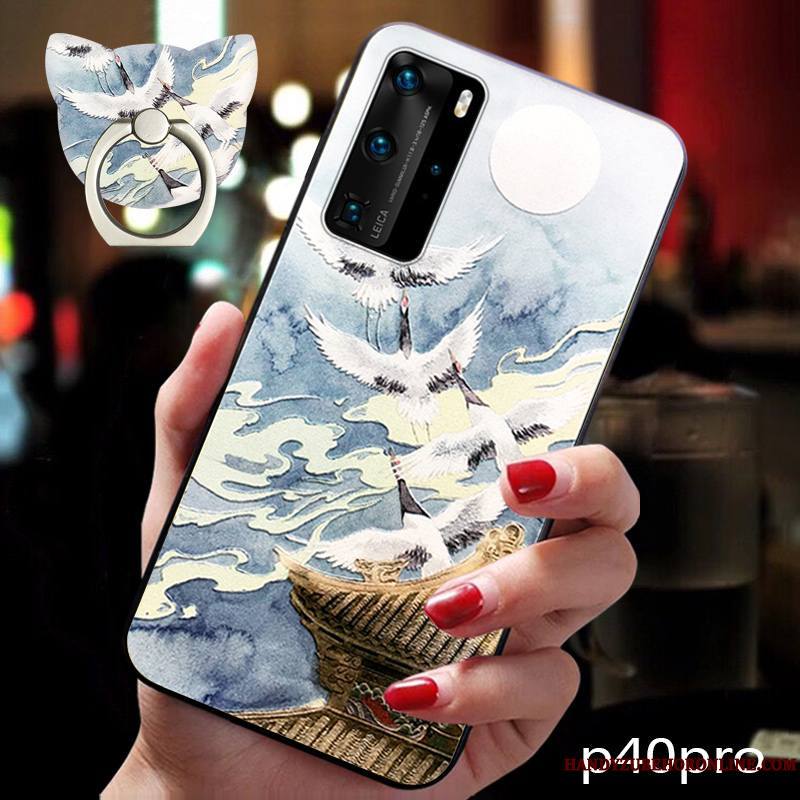 Huawei P40 Pro Personnalité Marque De Tendance Silicone Fluide Doux Coque Bleu De Téléphone