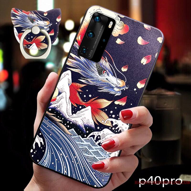 Huawei P40 Pro Personnalité Marque De Tendance Silicone Fluide Doux Coque Bleu De Téléphone