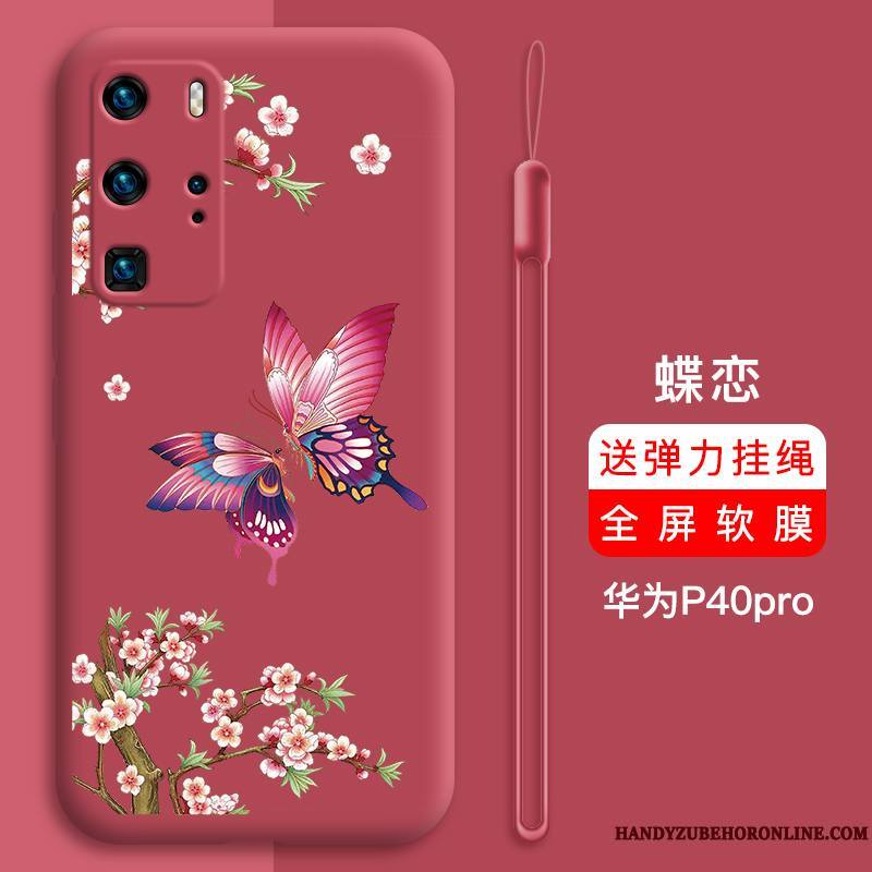 Huawei P40 Pro Rouge Étui Silicone Marque De Tendance Personnalité Coque De Téléphone Tout Compris