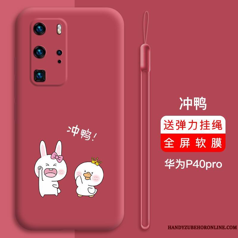 Huawei P40 Pro Rouge Étui Silicone Marque De Tendance Personnalité Coque De Téléphone Tout Compris