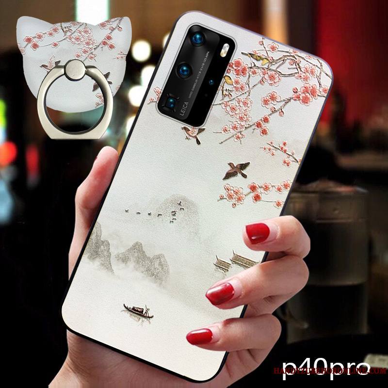 Huawei P40 Pro Style Chinois Fluide Doux Incassable Personnalité Coque De Téléphone Délavé En Daim Protection