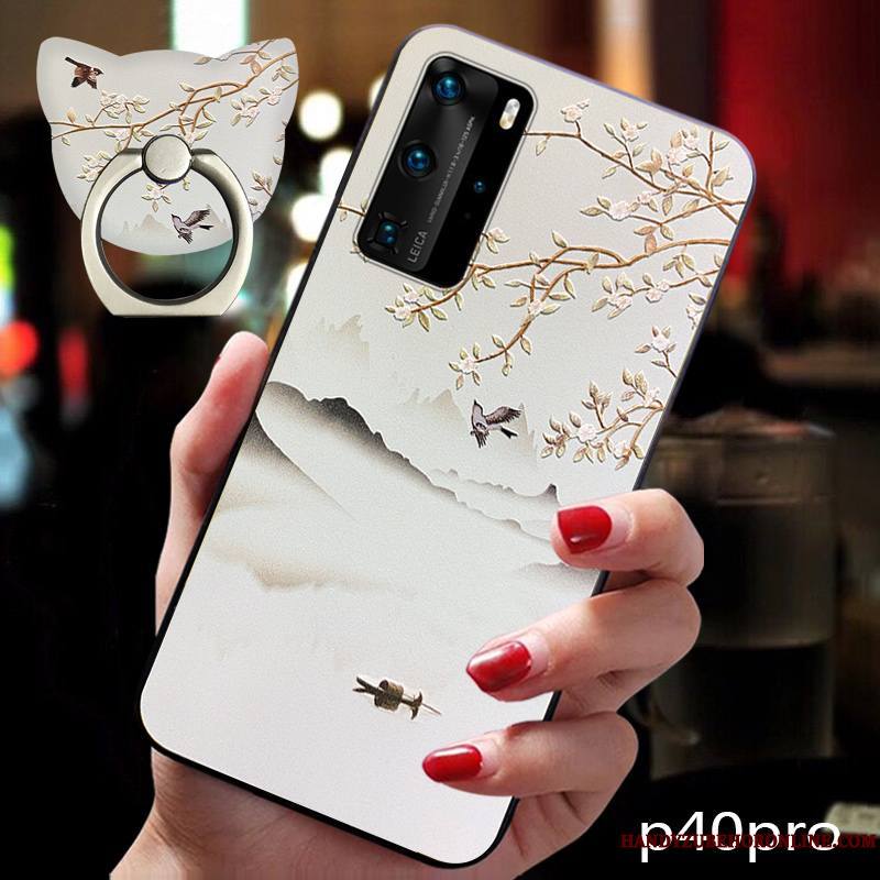 Huawei P40 Pro Style Chinois Fluide Doux Incassable Personnalité Coque De Téléphone Délavé En Daim Protection