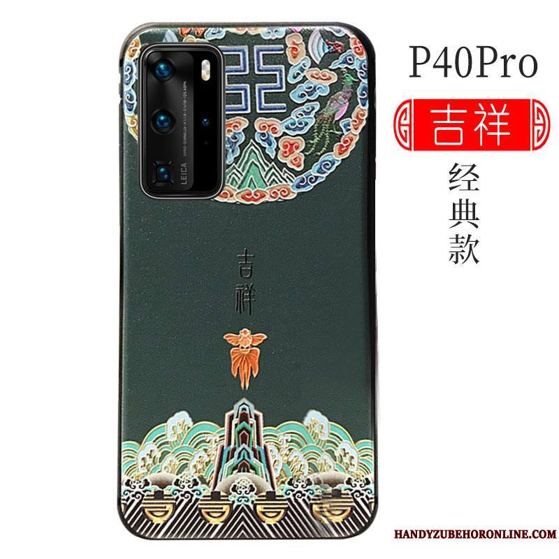 Huawei P40 Pro Tendance Support Fluide Doux Bleu Coque De Téléphone Net Rouge Style Chinois