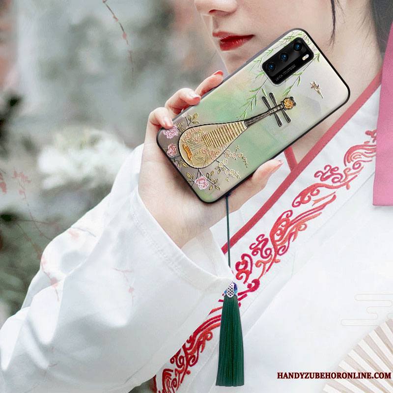 Huawei P40 Rose Style Chinois Personnalité Étui Coque À Franges Fluide Doux