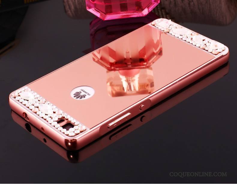 Huawei P8 Coque Haute Étui Border Strass Incassable Rose Protection