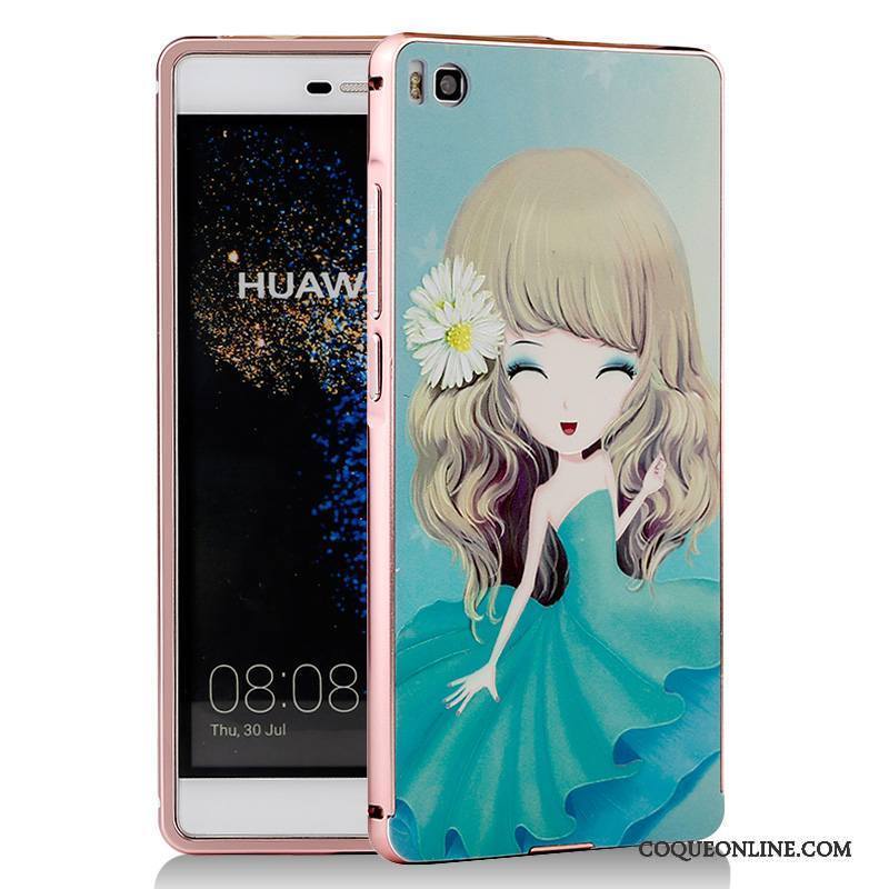 Huawei P8 Coque Métal Dessin Animé Bleu Téléphone Portable Protection Border Étui