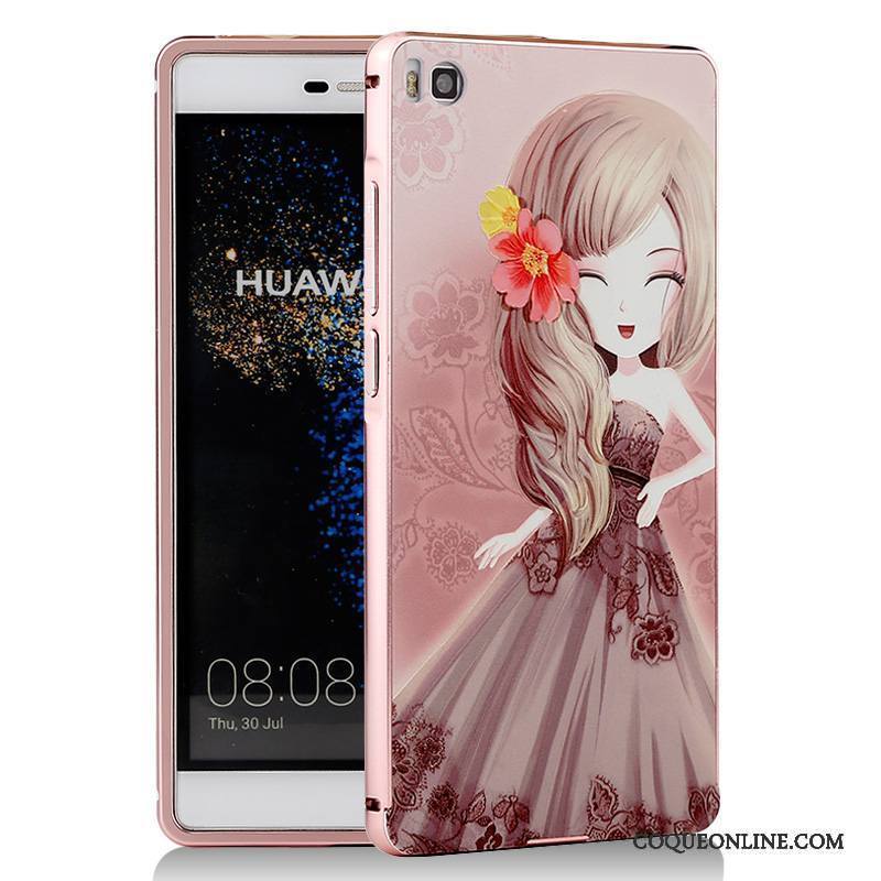 Huawei P8 Coque Métal Dessin Animé Bleu Téléphone Portable Protection Border Étui