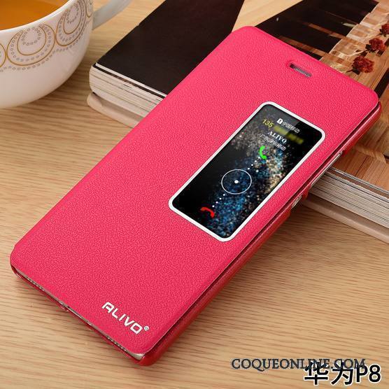 Huawei P8 Housse Incassable Protection Coque De Téléphone Rouge Étui En Cuir