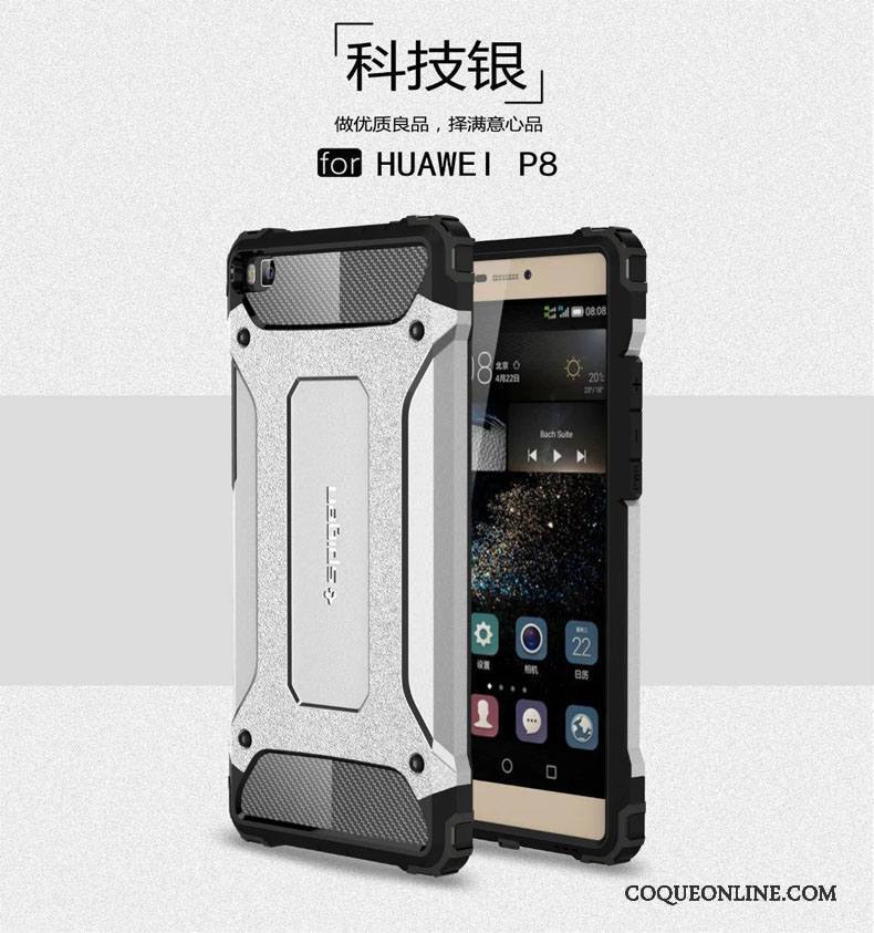 Huawei P8 Incassable Coque De Téléphone Gris Étui Silicone Tout Compris Trois Défenses