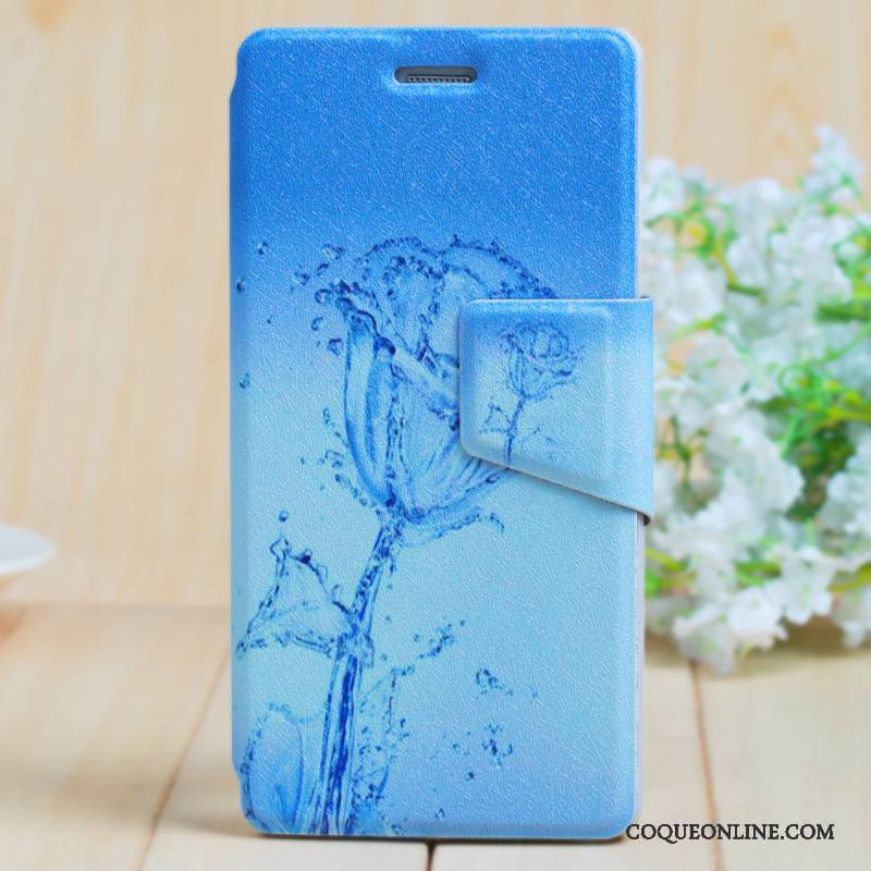 Huawei P8 Lite Clamshell Coque De Téléphone Téléphone Portable Jeunesse Bleu Clair Peinture Étui En Cuir