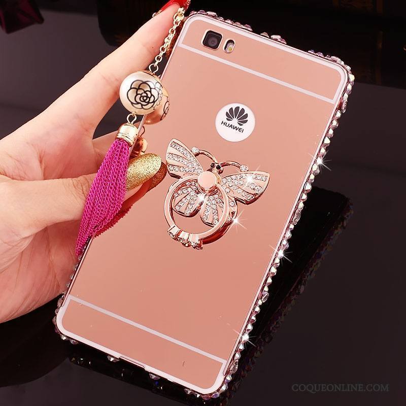 Huawei P8 Lite Coque Border Métal Étui Couvercle Arrière Téléphone Portable Miroir Rose