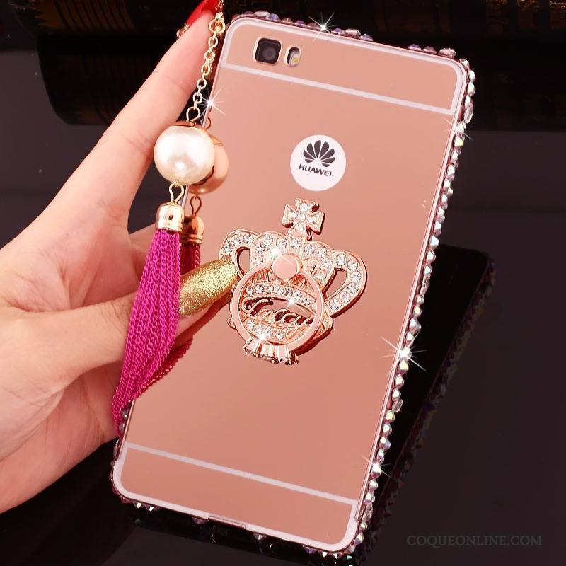 Huawei P8 Lite Coque Border Métal Étui Couvercle Arrière Téléphone Portable Miroir Rose