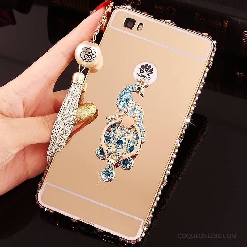 Huawei P8 Lite Coque Border Métal Étui Couvercle Arrière Téléphone Portable Miroir Rose