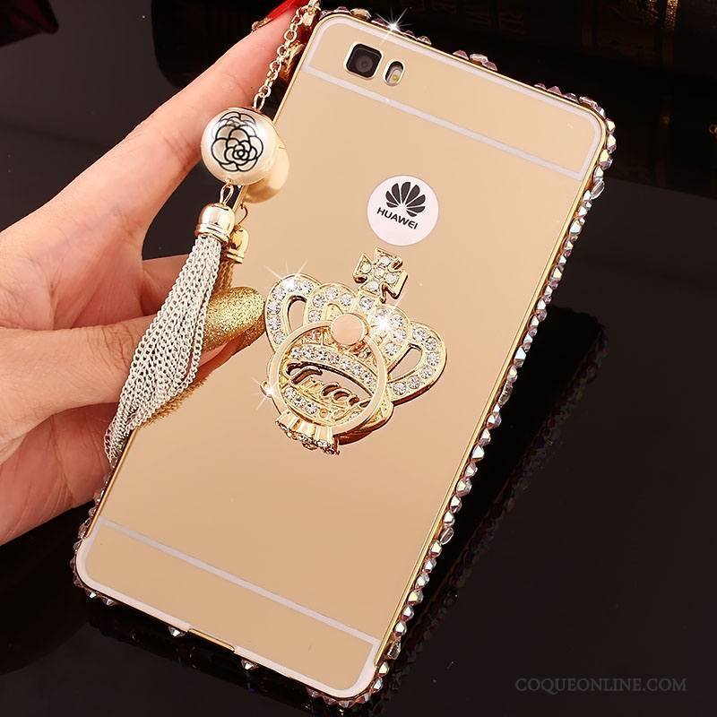 Huawei P8 Lite Coque Border Métal Étui Couvercle Arrière Téléphone Portable Miroir Rose