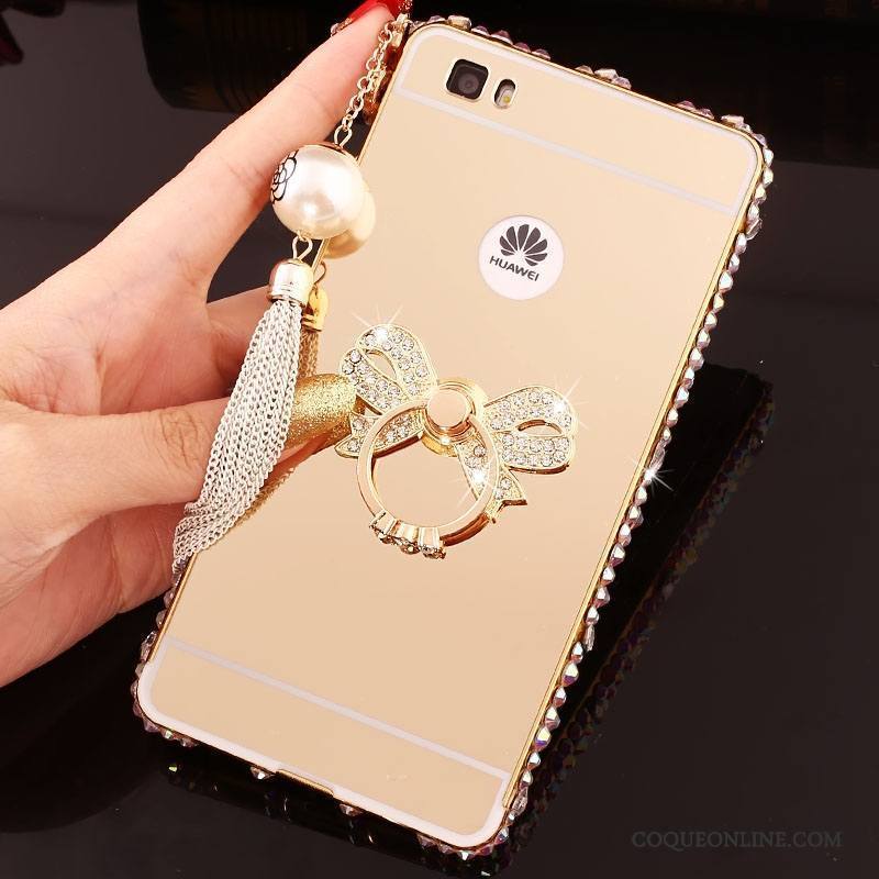 Huawei P8 Lite Coque Border Métal Étui Couvercle Arrière Téléphone Portable Miroir Rose