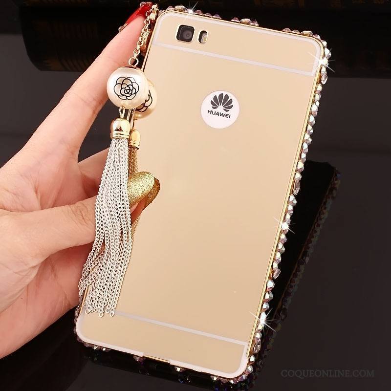 Huawei P8 Lite Coque Border Métal Étui Couvercle Arrière Téléphone Portable Miroir Rose