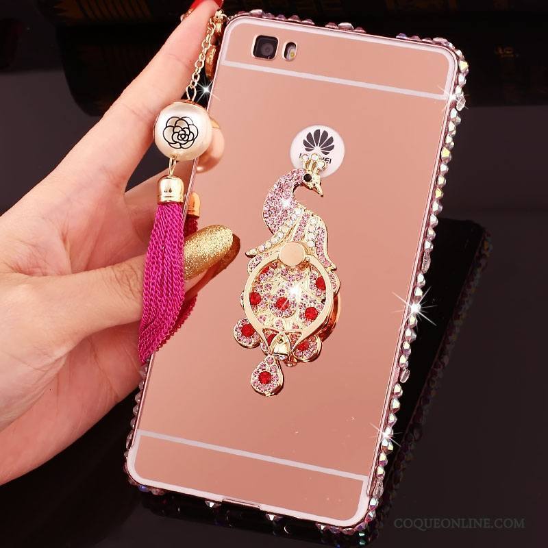 Huawei P8 Lite Coque Border Métal Étui Couvercle Arrière Téléphone Portable Miroir Rose