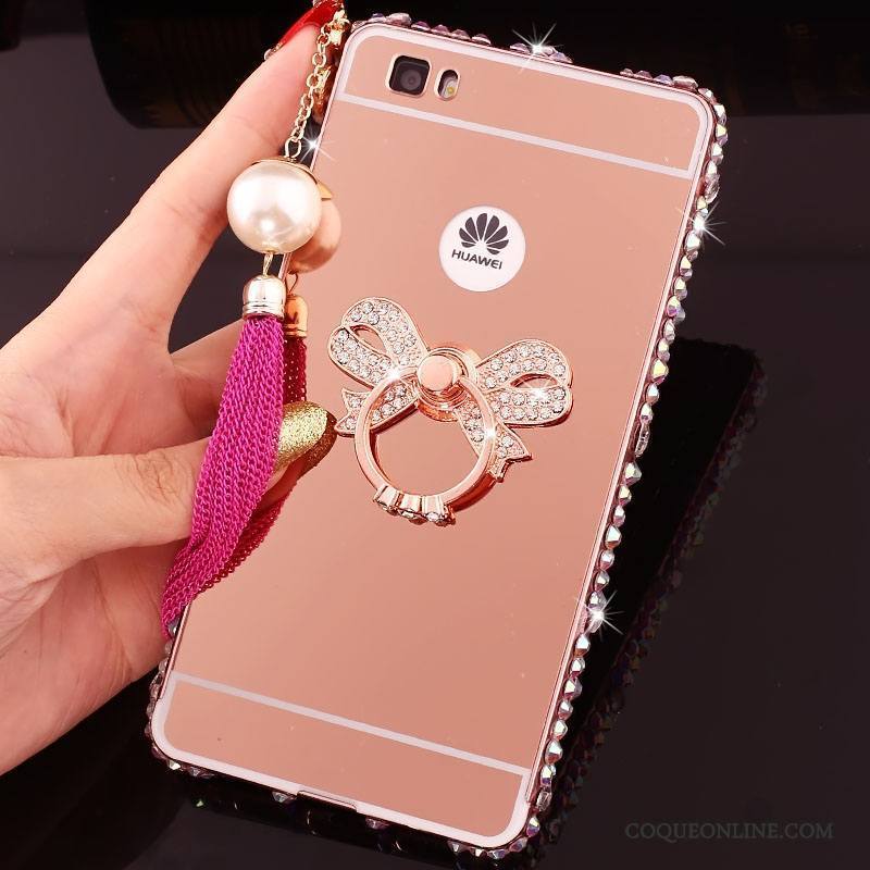 Huawei P8 Lite Coque Border Métal Étui Couvercle Arrière Téléphone Portable Miroir Rose