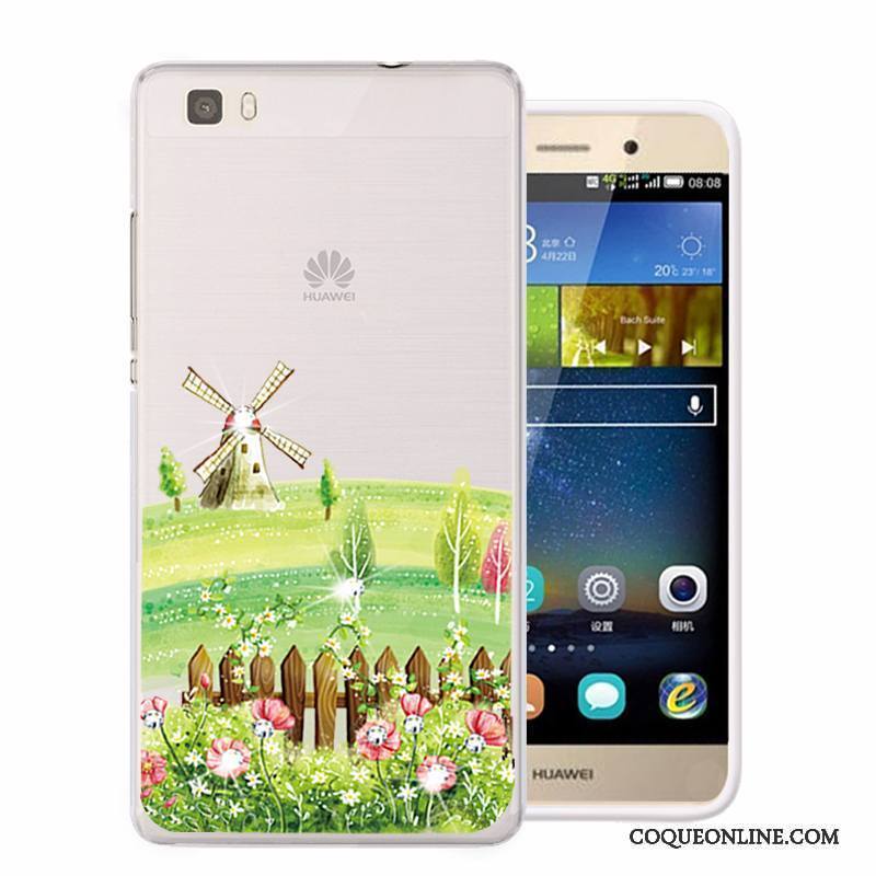 Huawei P8 Lite Téléphone Portable Étui Coque Fluide Doux Protection Strass Vert