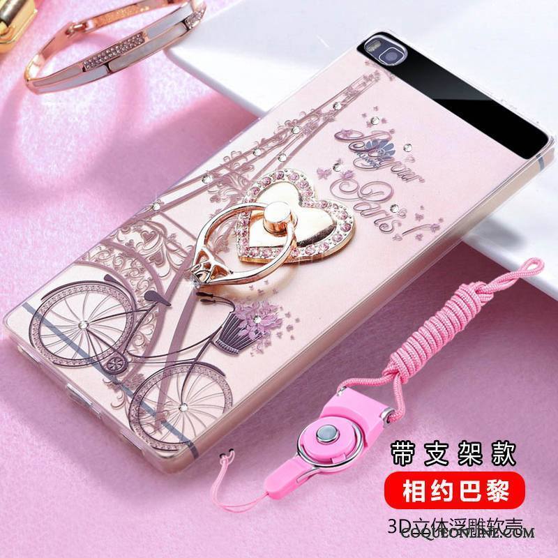 Huawei P8 Strass Transparent Silicone Coque De Téléphone Incassable Haute Violet